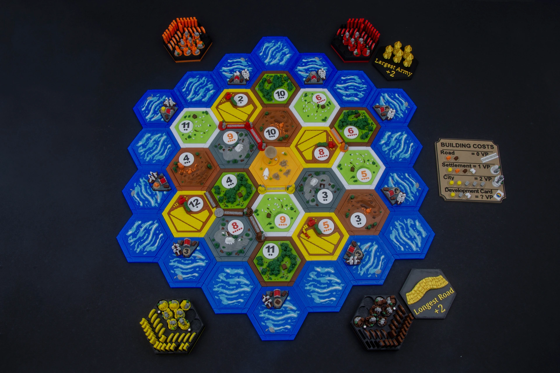 Handcrafted magnetic 3D terrain and player pieces for tabletop play